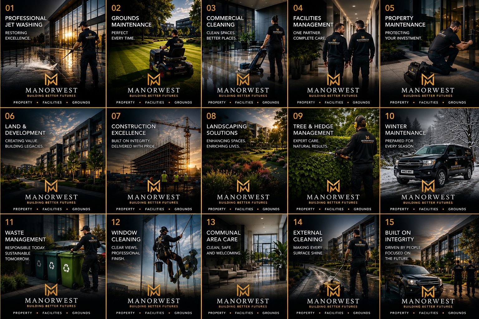 Manorwest services grid covering property, facilities and grounds services